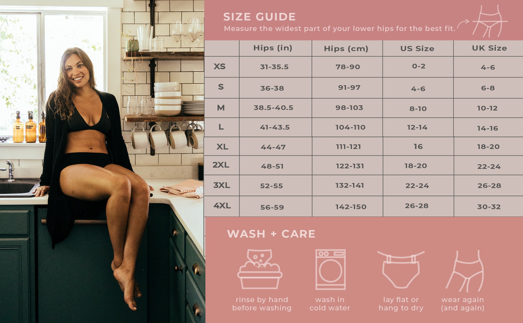 Washable period underwear sizes guide